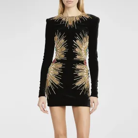 CELIA Long Sleeve Velvet Bodycon Dress