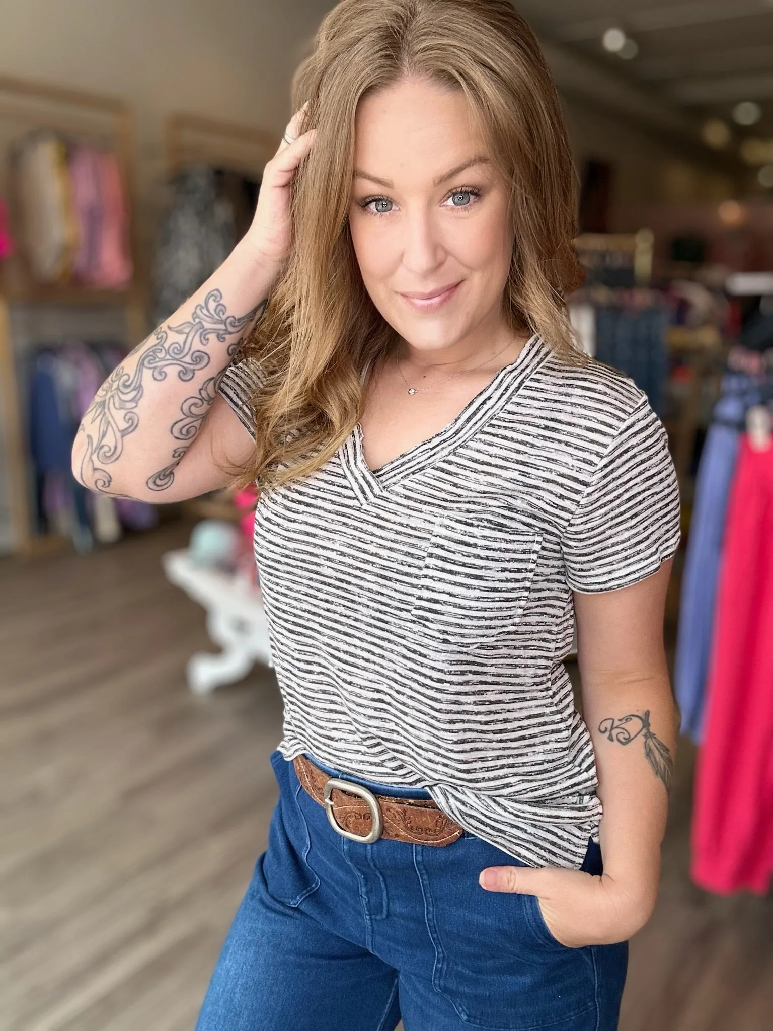 Charcoal White Striped Top