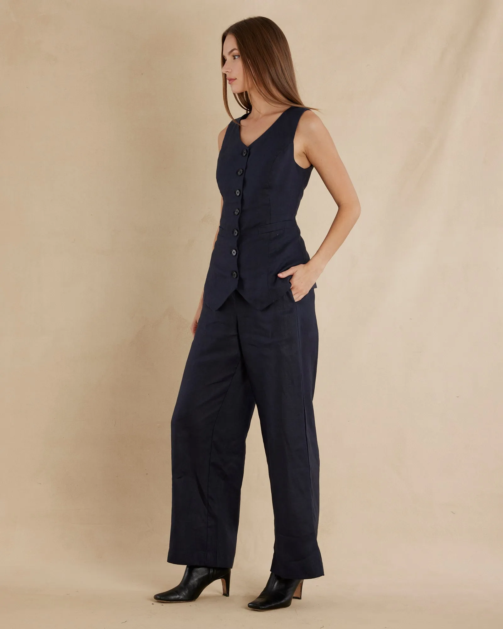 Ciel Linen Waistcoat - Navy