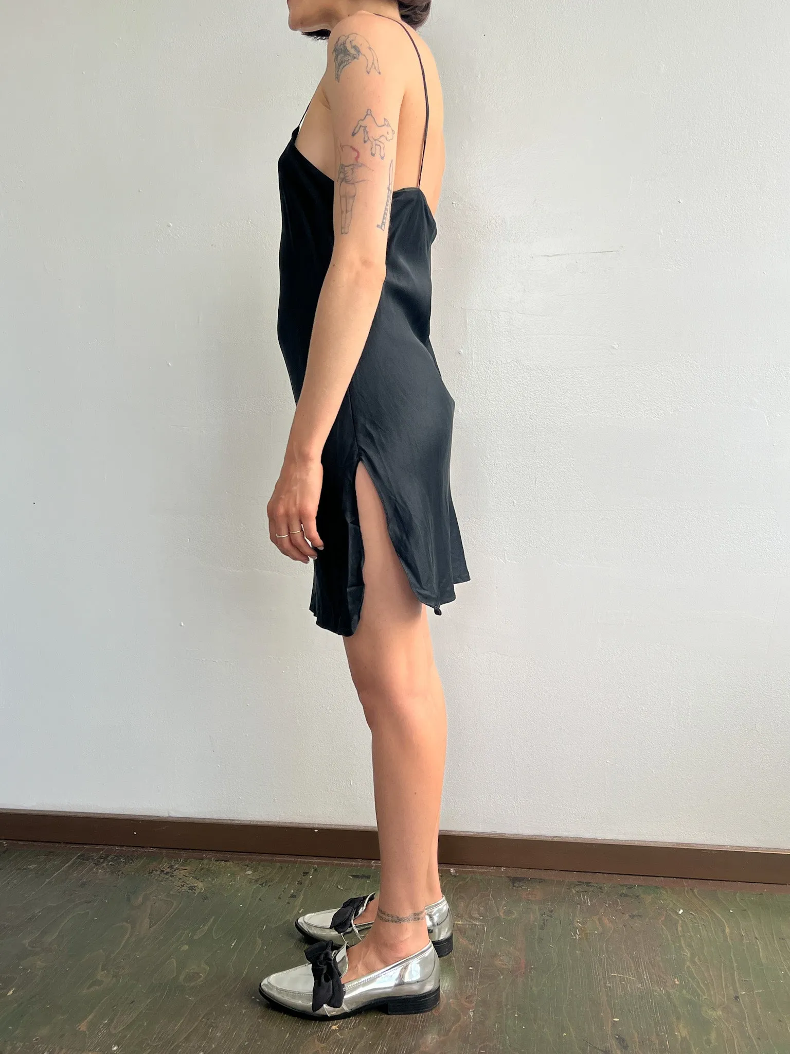 Classic Black Silk Slipdress (S)