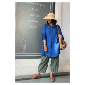 Cobalt Linen Placket Tunic & Zest Baggy Pants