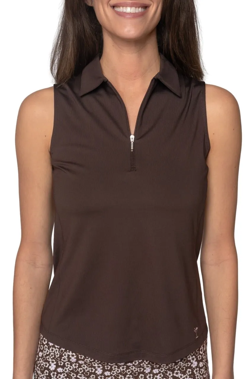 Cocoa Sleeveless Zip Polo