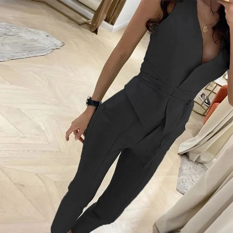 Confident Tailored Criss Tie Two Piece Vest With Skinny Pants Suit Set