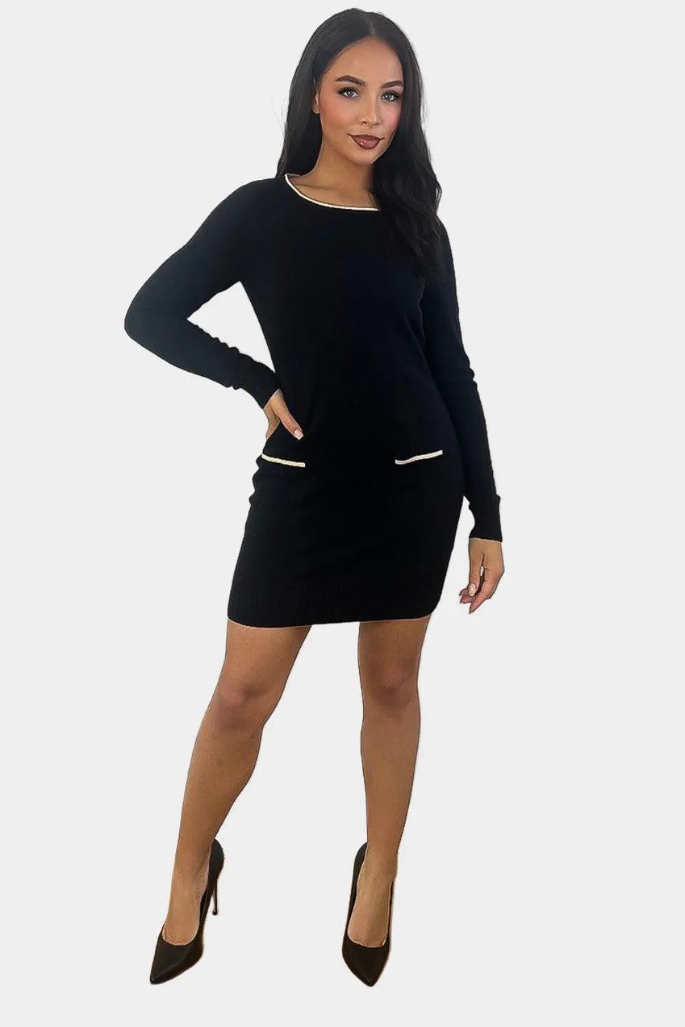 Contrast Details Bodycon Knitted Dress