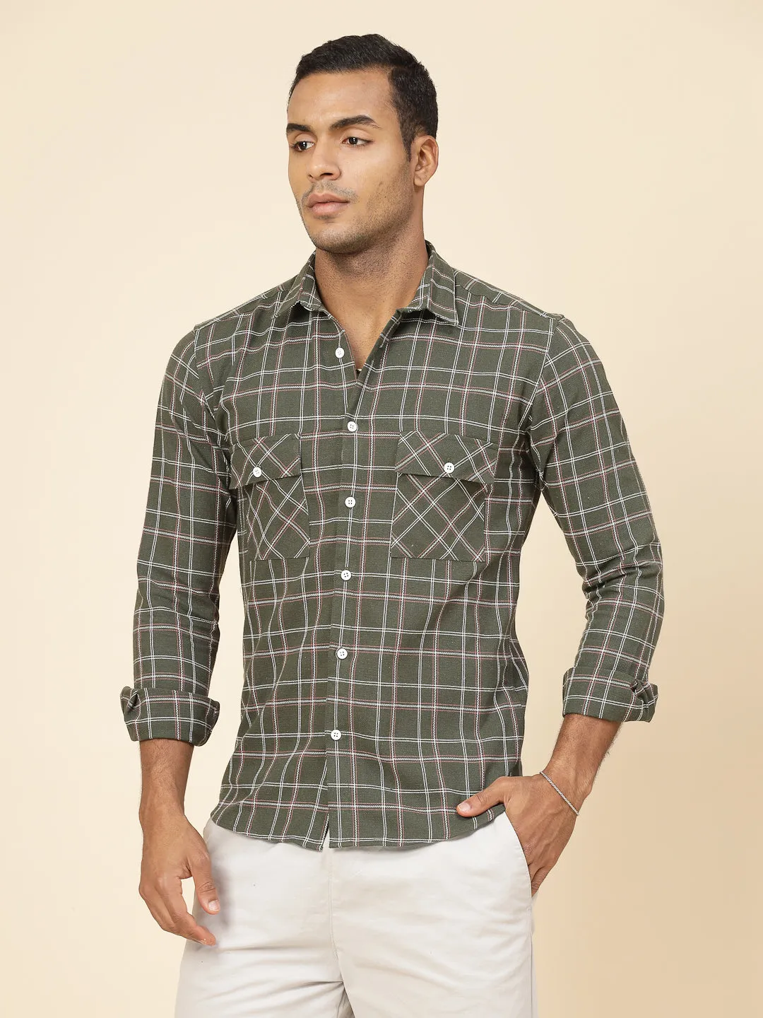 Cotton Checks Tailored Utility Shirt