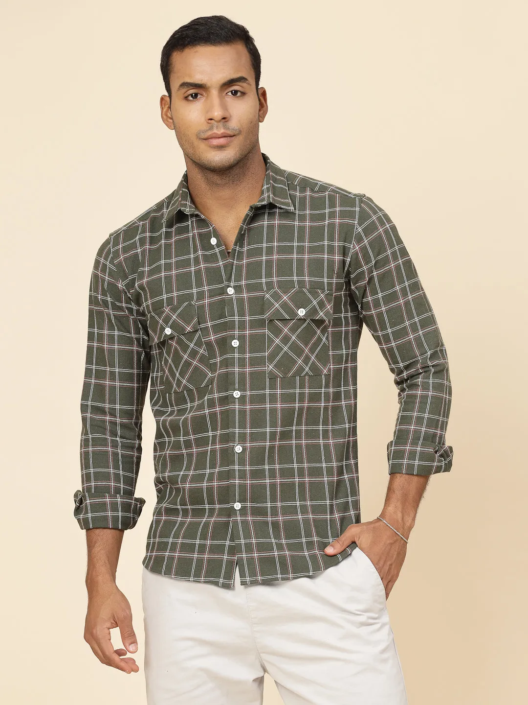 Cotton Checks Tailored Utility Shirt