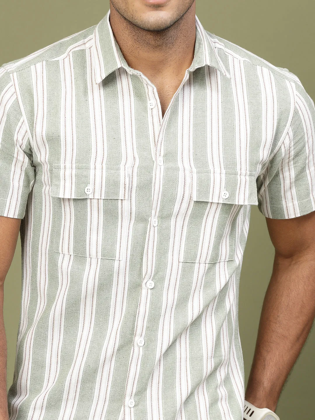 Cotton Stripe Tailored Utility Shirt