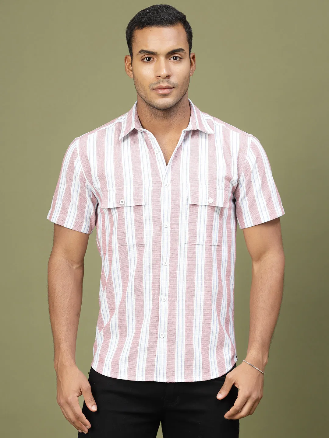 Cotton Stripe Tailored Utility Shirt