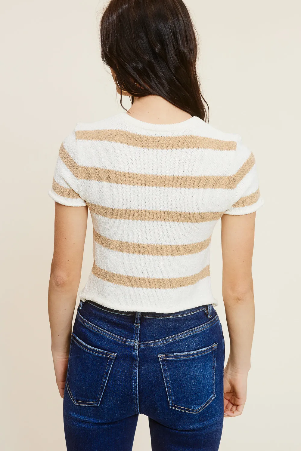 Cream and Tan Striped Top