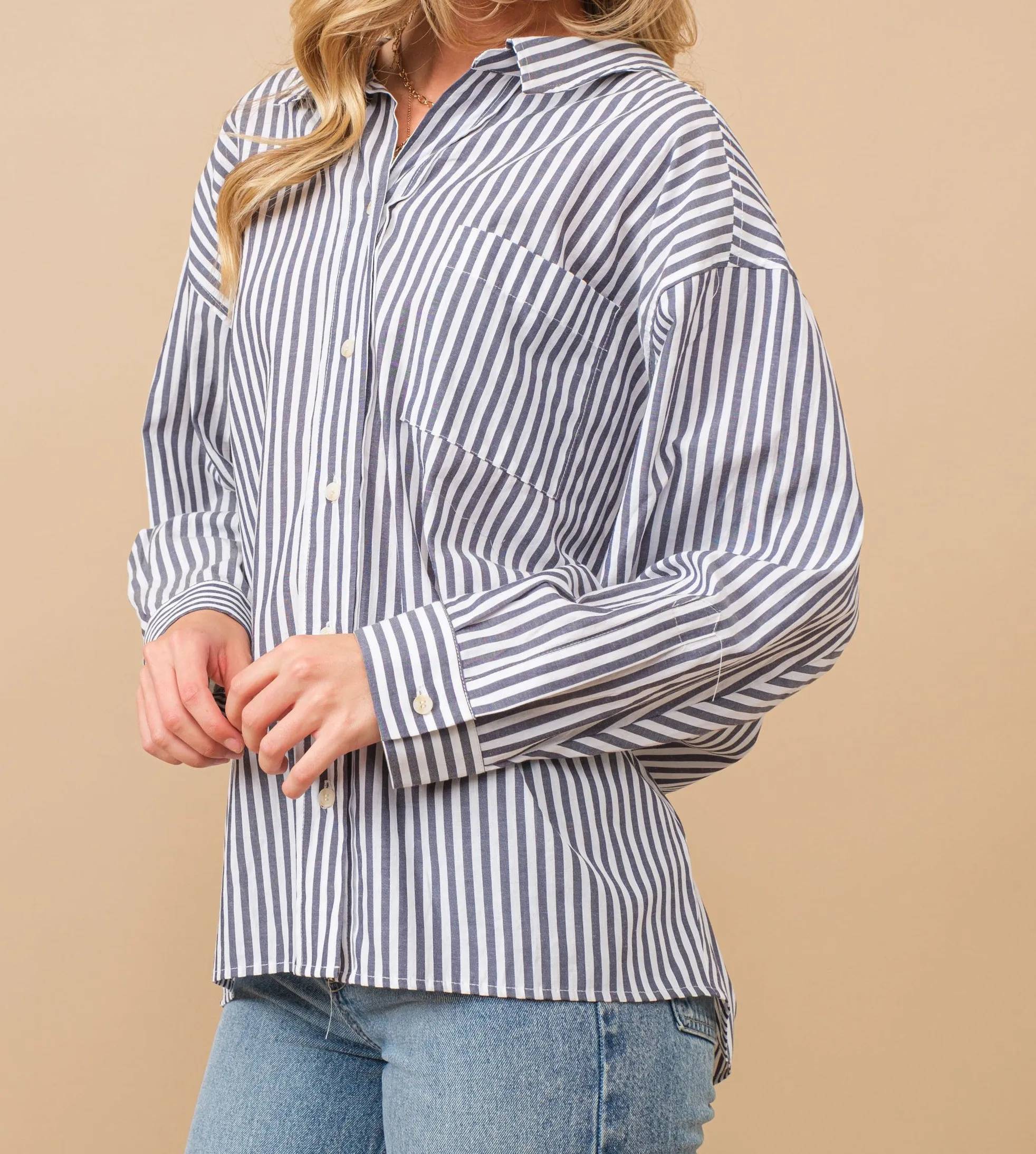 Crisp Striped Collared Shirt- Charcoal