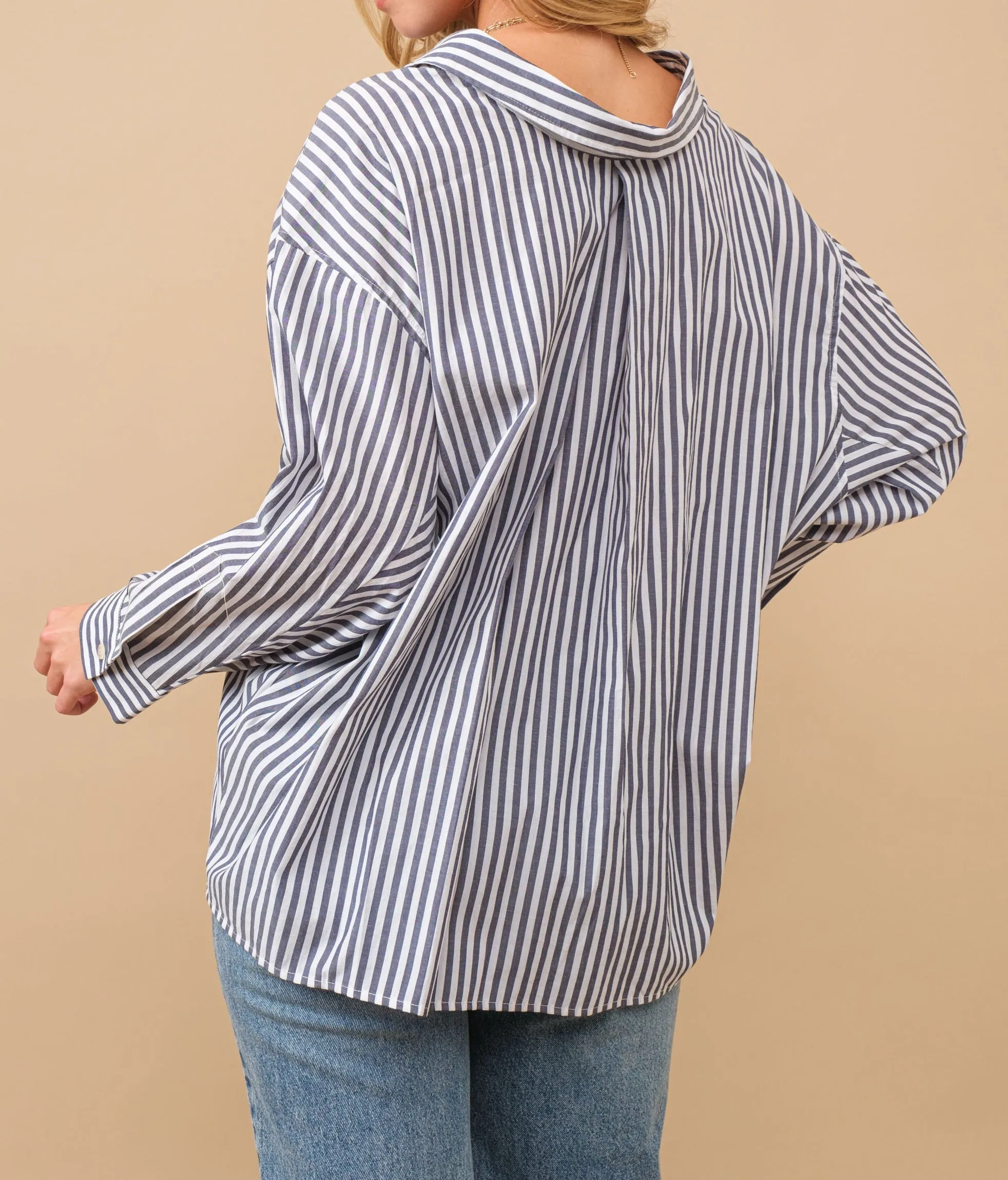 Crisp Striped Collared Shirt- Charcoal