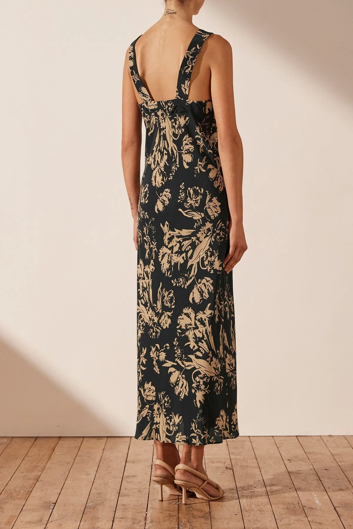 DAWN SILK PLUNGED MIDI DRESS