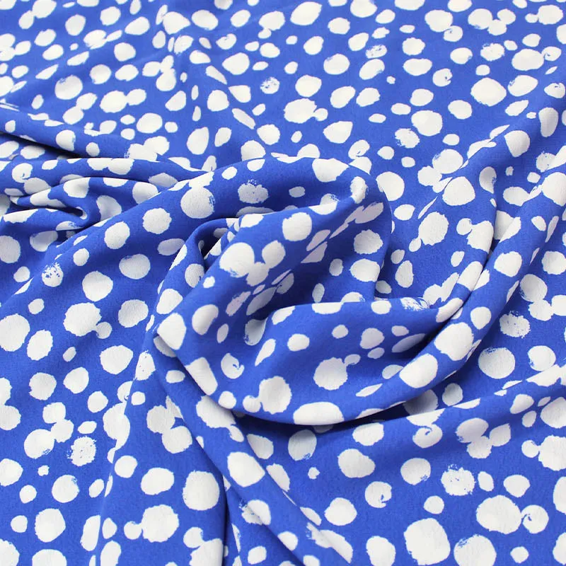 Dressmaking Blue Polyester Drape - White Bubbles