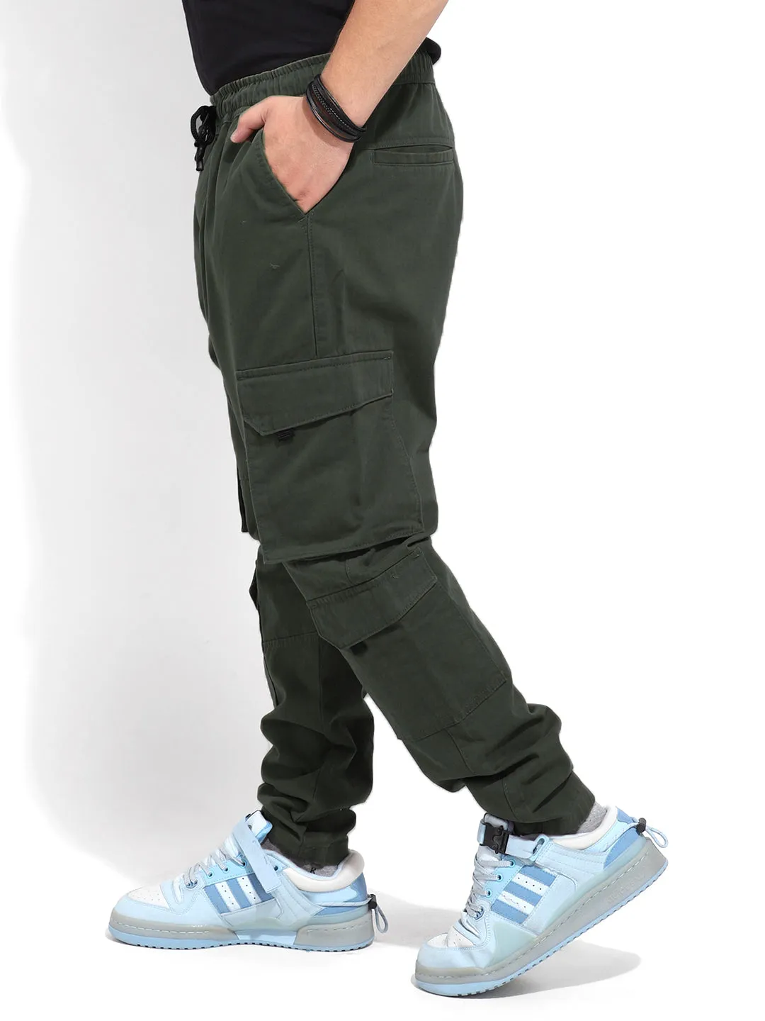 Fantasy Olive 8-Pocket Baggy-Fit Denim Cargo Pants