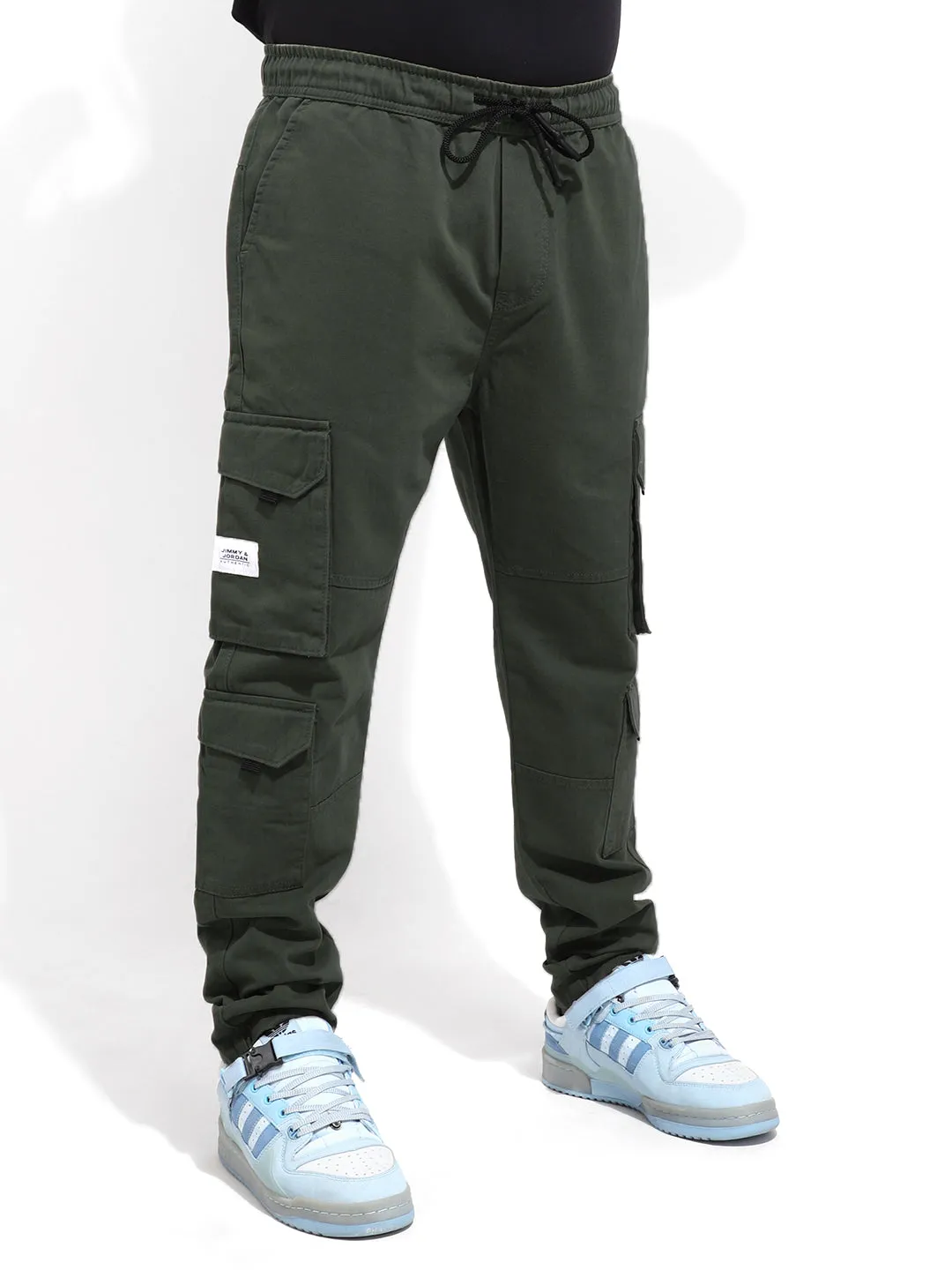 Fantasy Olive 8-Pocket Baggy-Fit Denim Cargo Pants