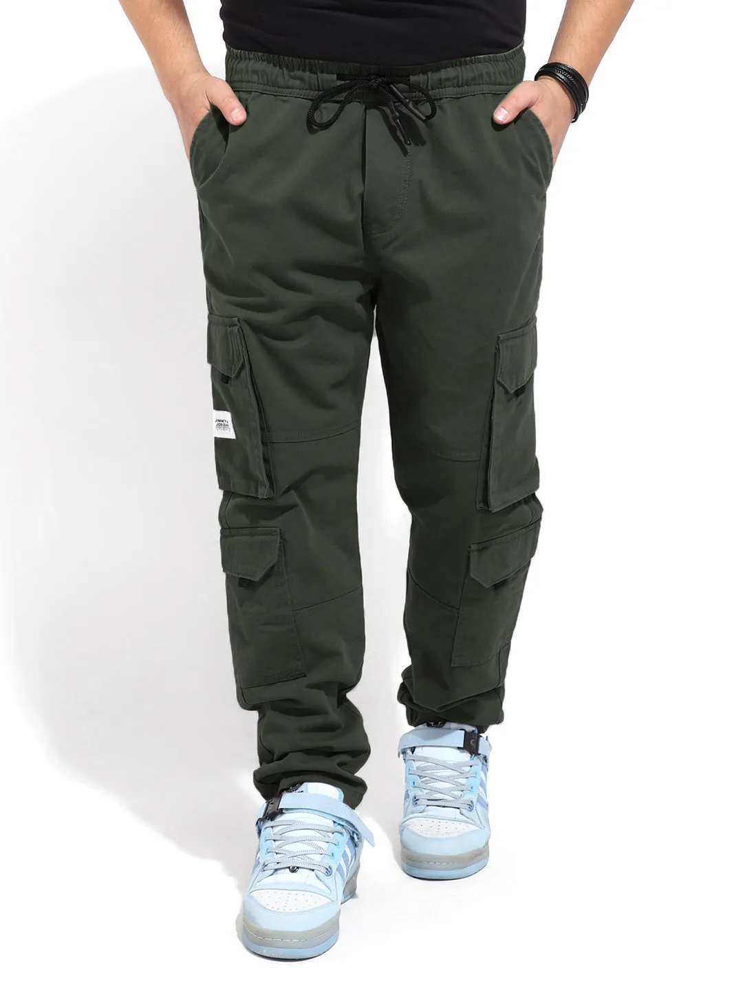 Fantasy Olive 8-Pocket Baggy-Fit Denim Cargo Pants