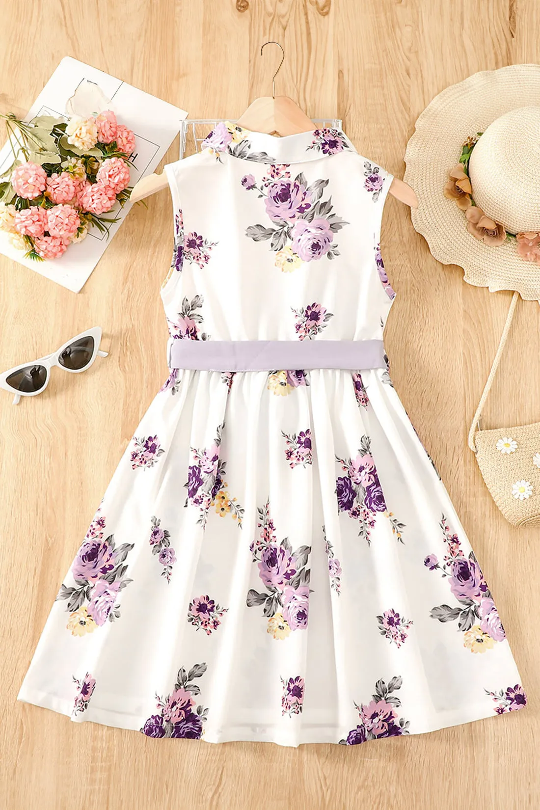 Floral Collared Neck Sleeveless Dress