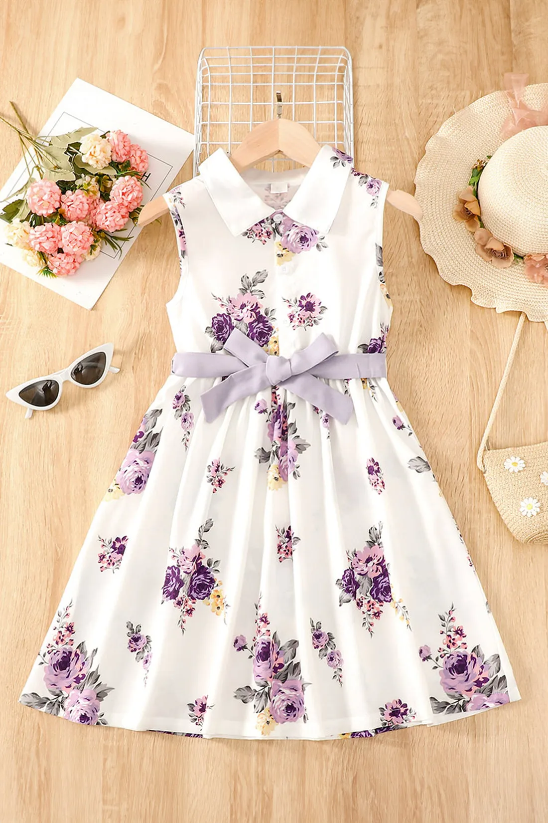 Floral Collared Neck Sleeveless Dress