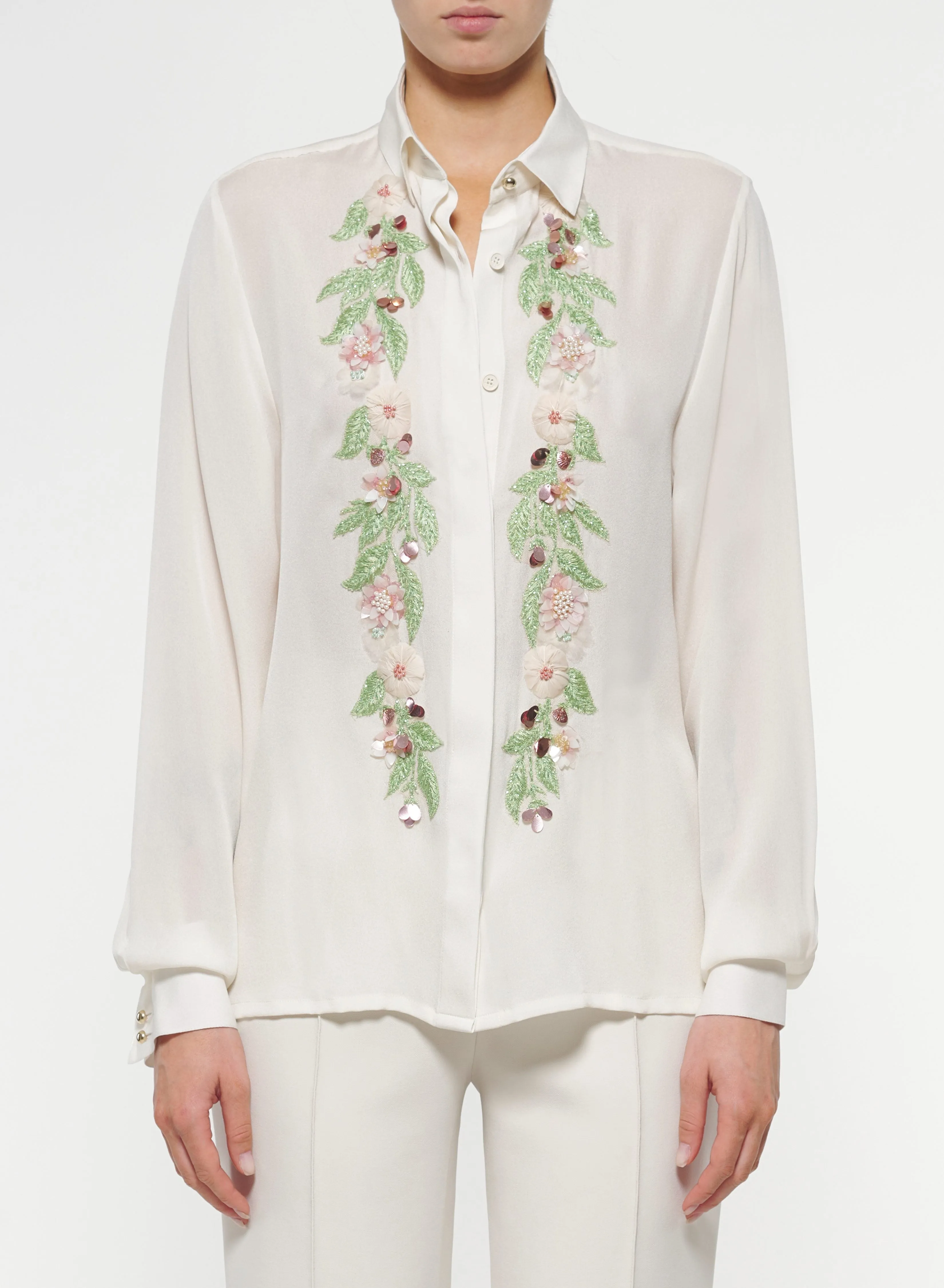 Floral Embroidered Silk Shirt