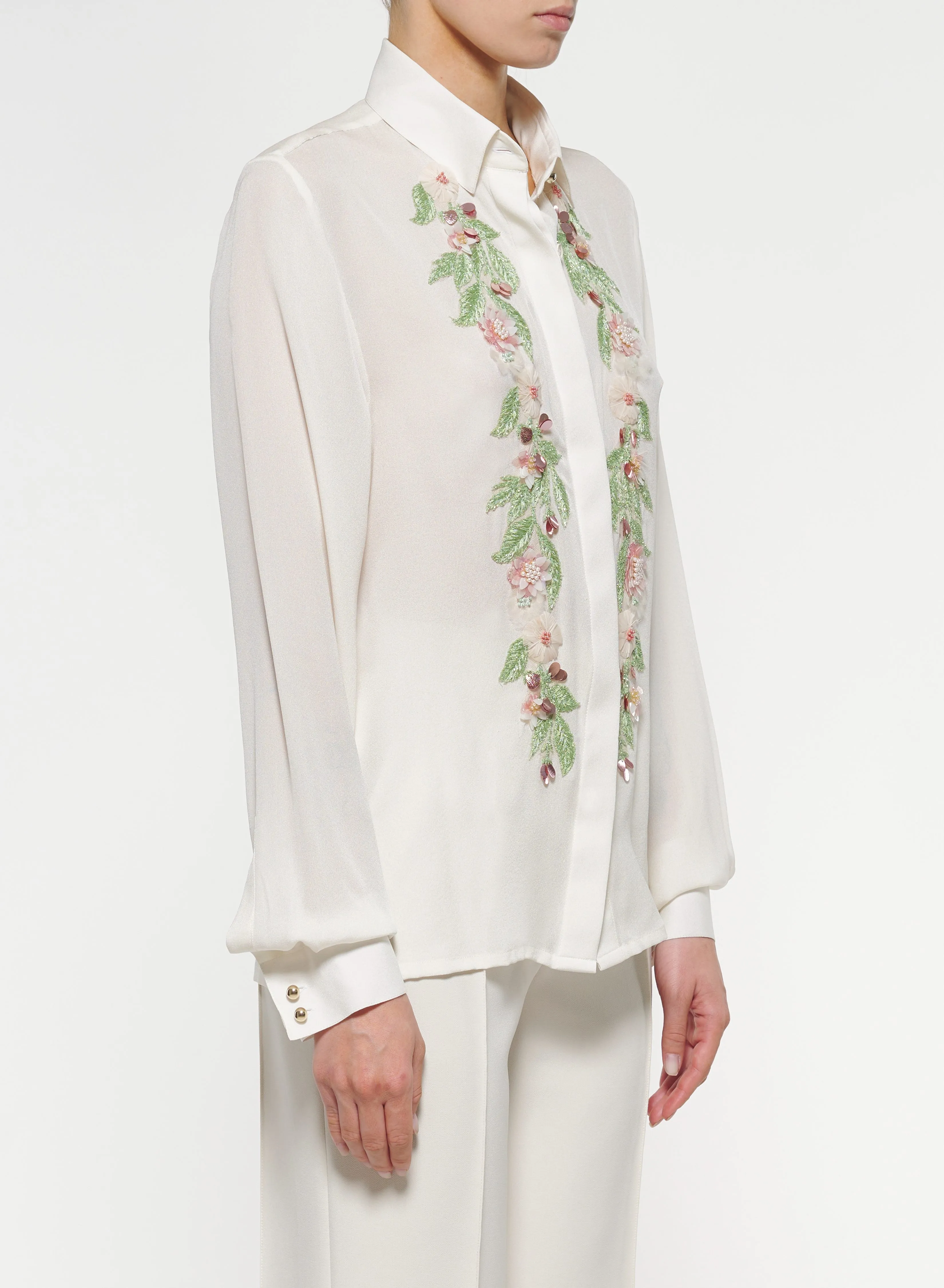 Floral Embroidered Silk Shirt