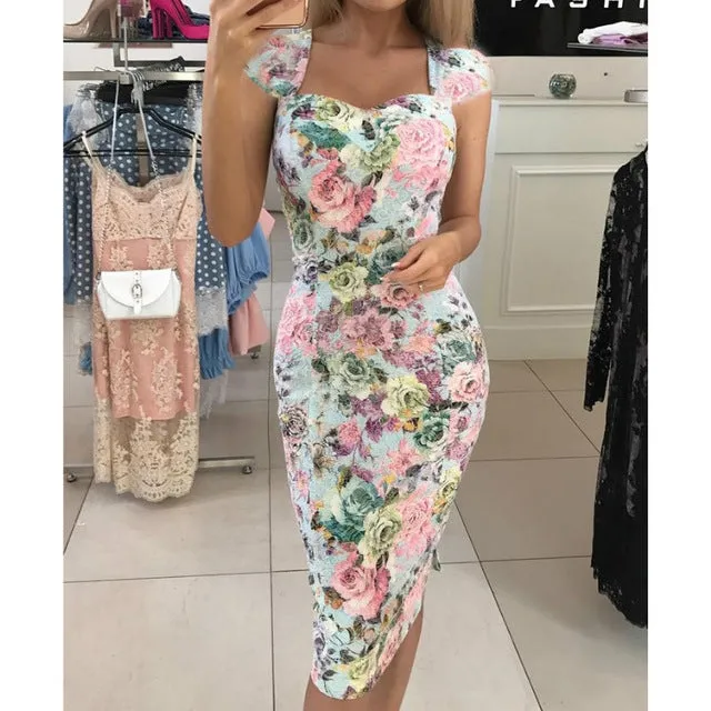 Floral Stripe Bandage Bodycon Dress