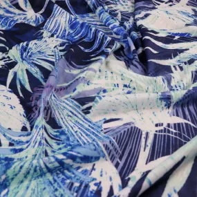 FS033 Blue Tropical Floral Print Spun Polyester Stretch Fabric