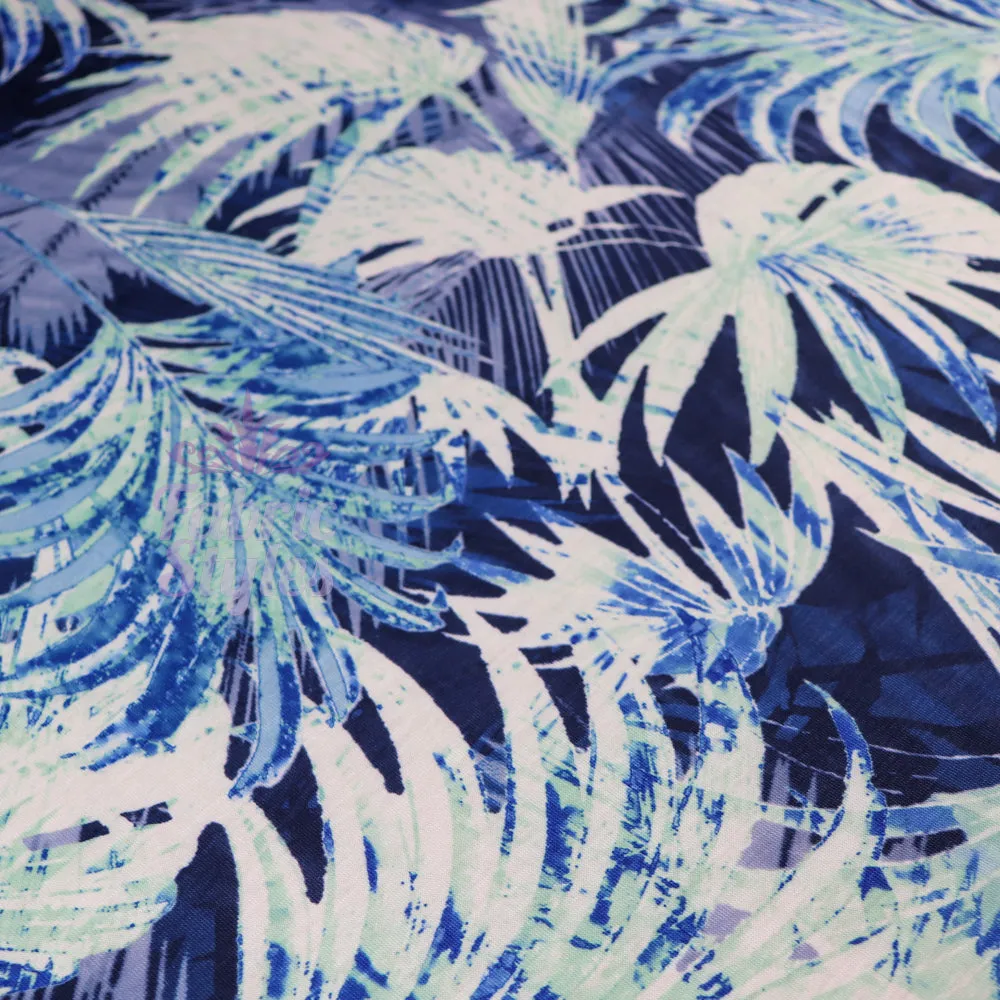 FS033 Blue Tropical Floral Print Spun Polyester Stretch Fabric