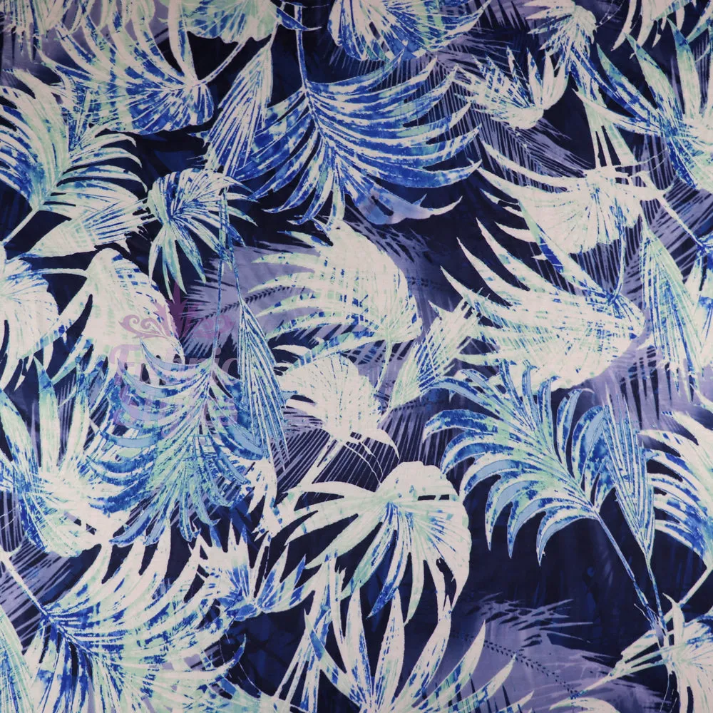 FS033 Blue Tropical Floral Print Spun Polyester Stretch Fabric