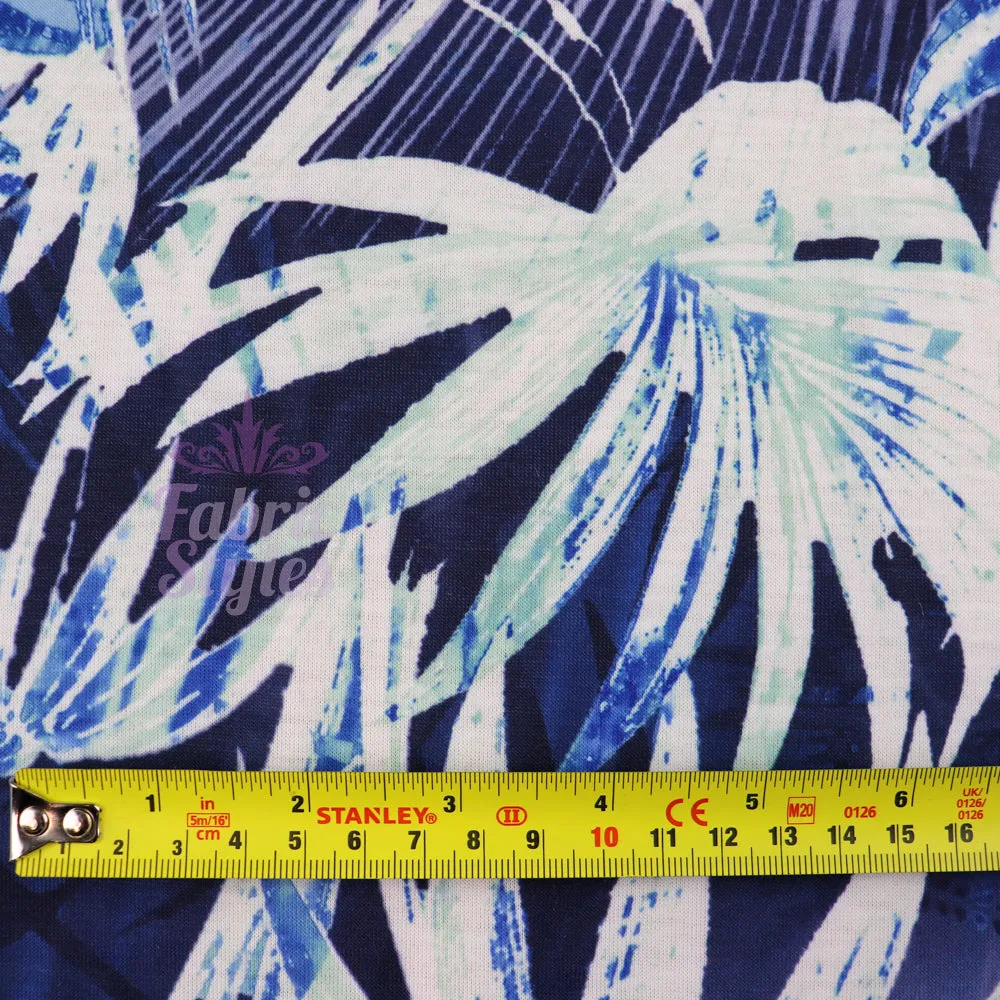 FS033 Blue Tropical Floral Print Spun Polyester Stretch Fabric