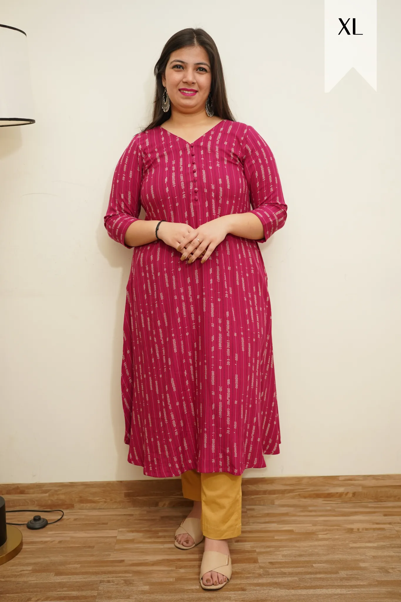 Fuchsia Striped A-line Kurta