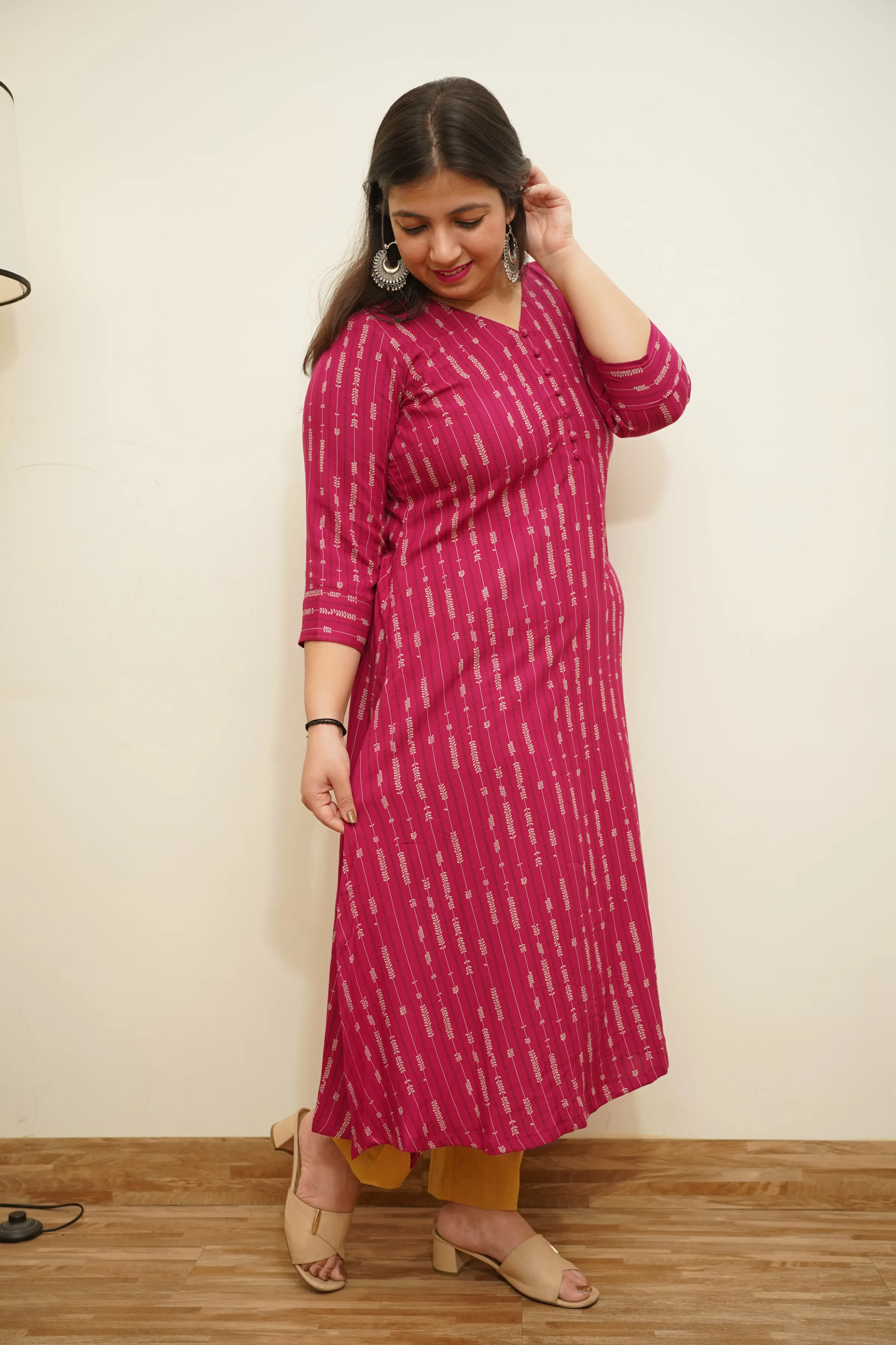 Fuchsia Striped A-line Kurta