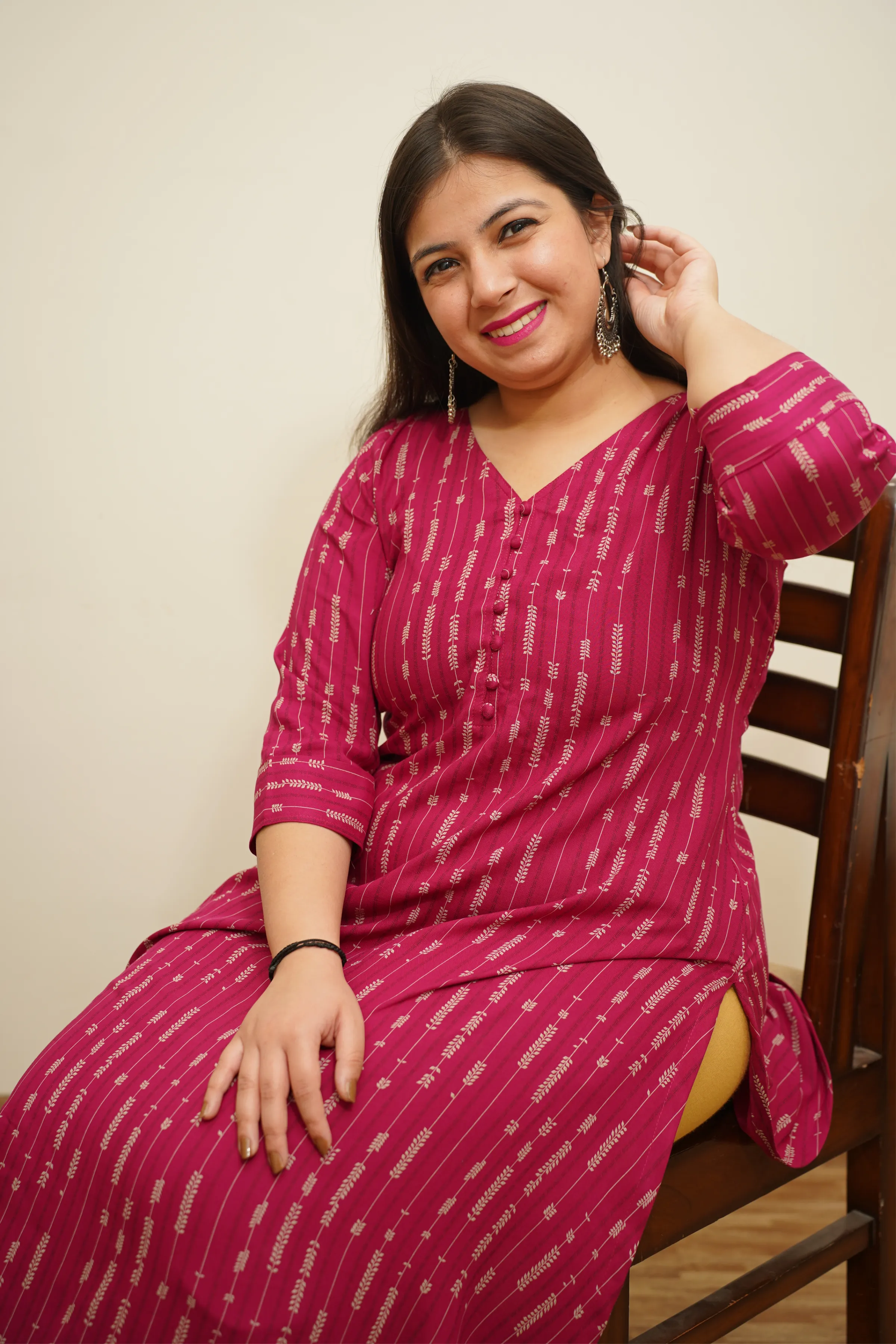 Fuchsia Striped A-line Kurta