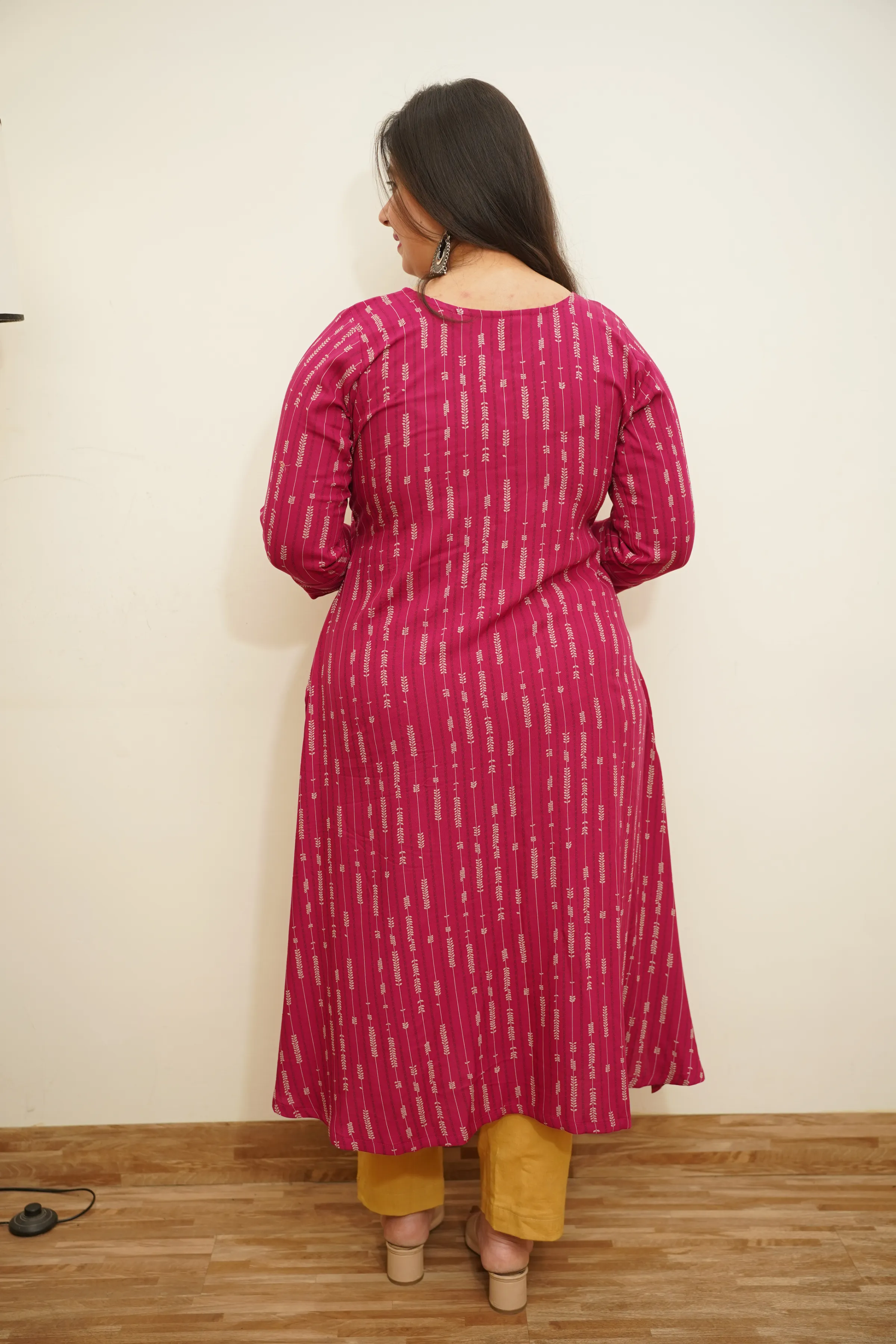 Fuchsia Striped A-line Kurta