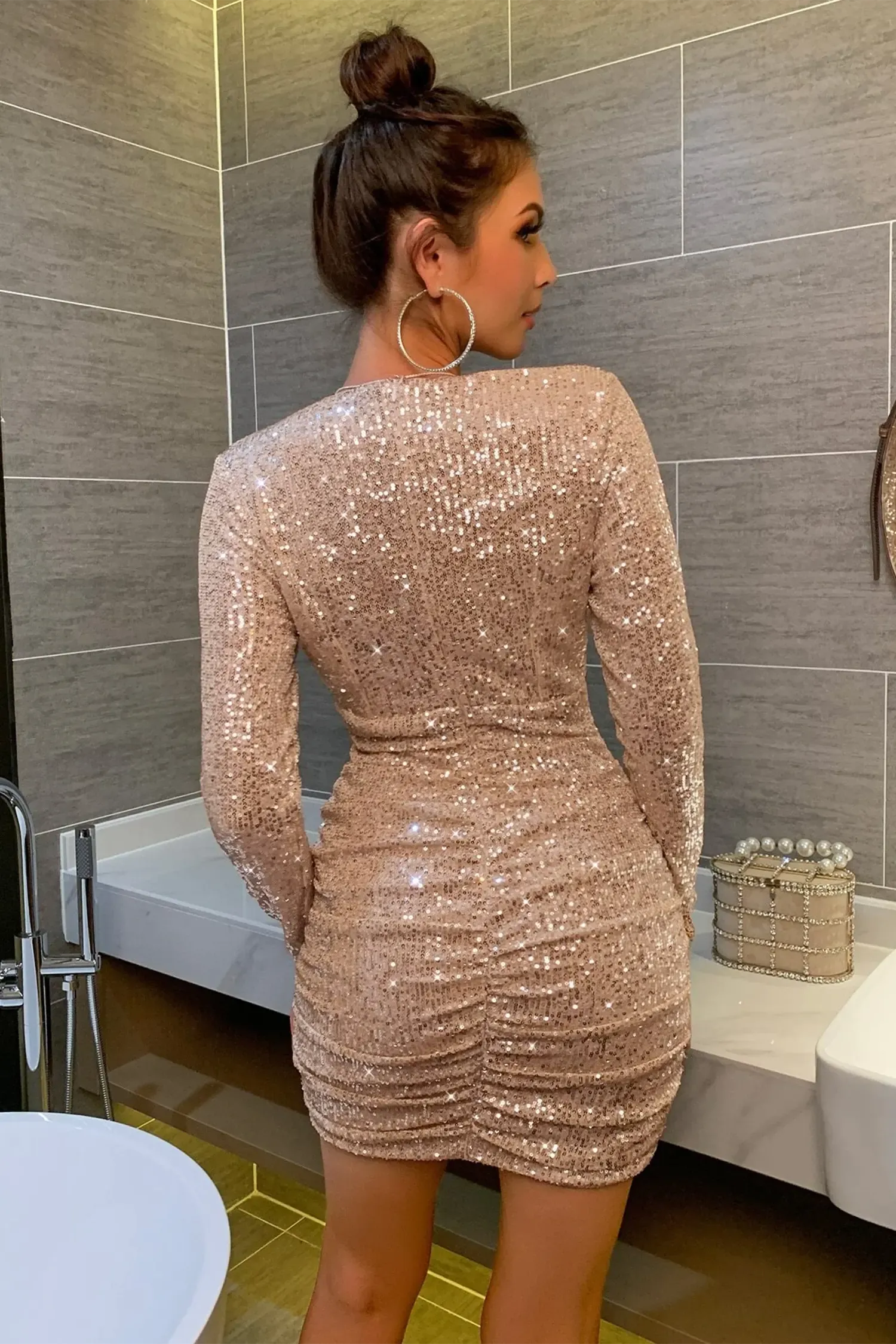 Gold Sequin Bodycon Short Dress