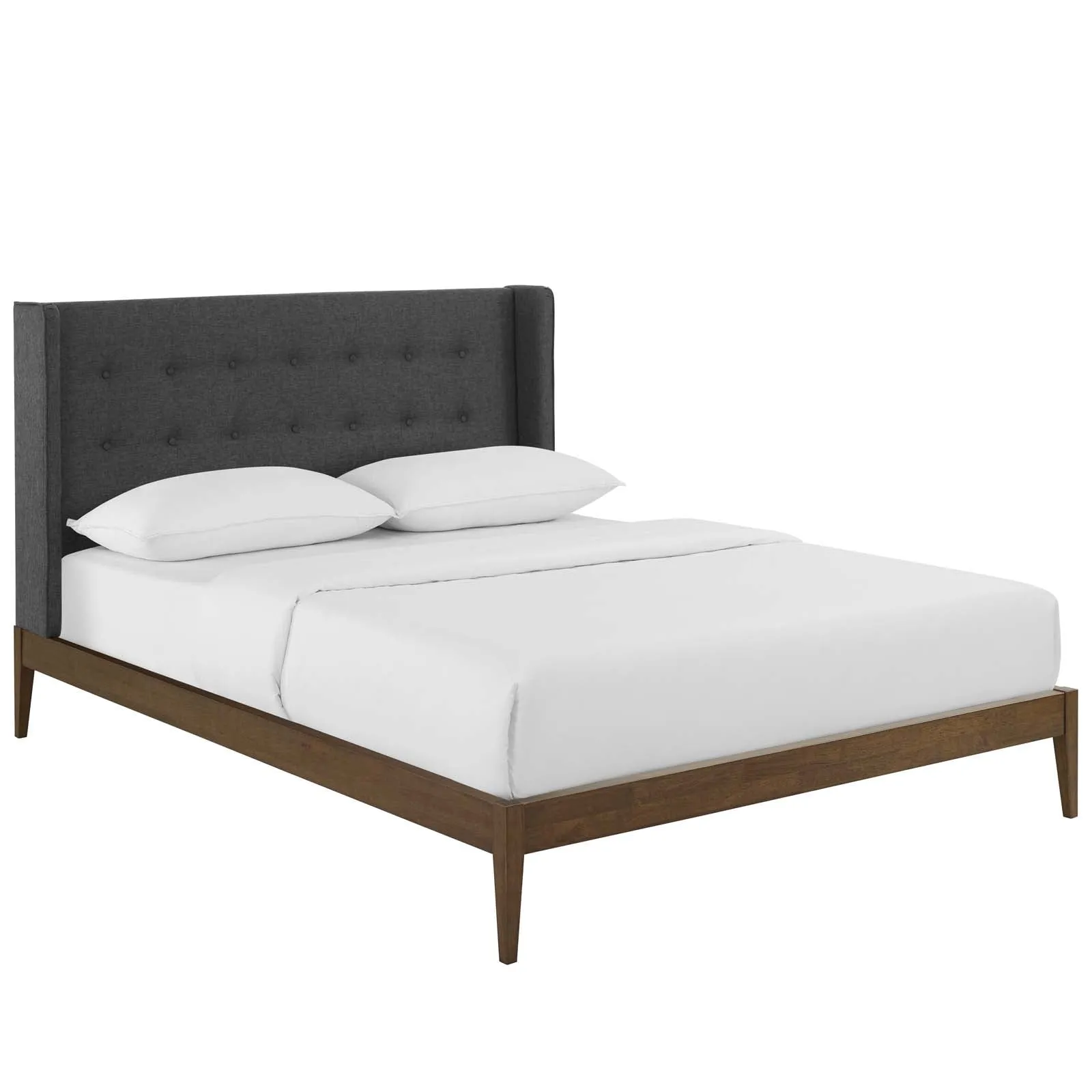 Hadley Wingback Upholstered Polyester Fabric Platform Bed