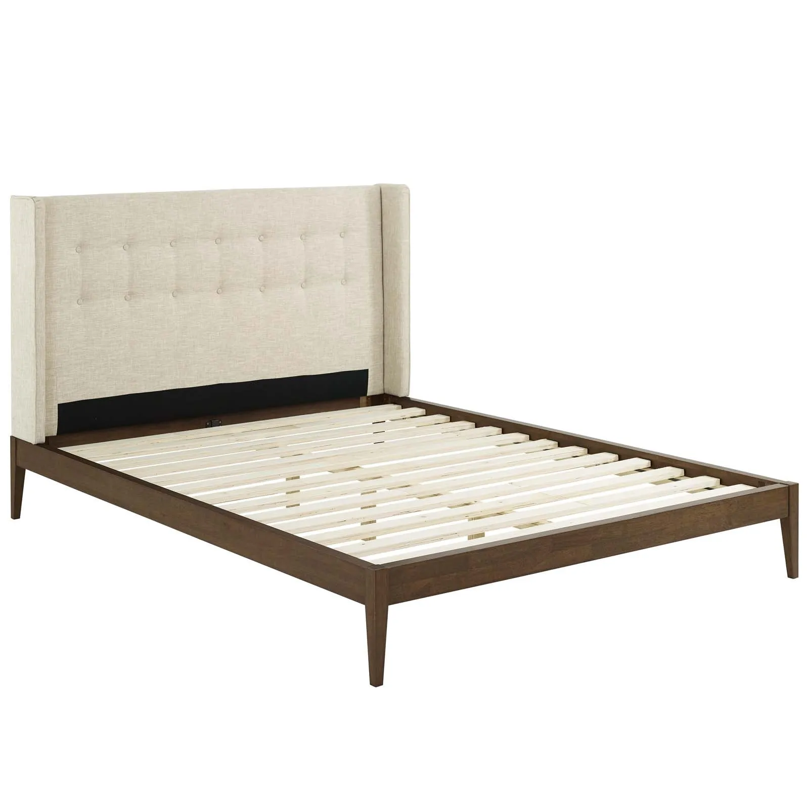 Hadley Wingback Upholstered Polyester Fabric Platform Bed