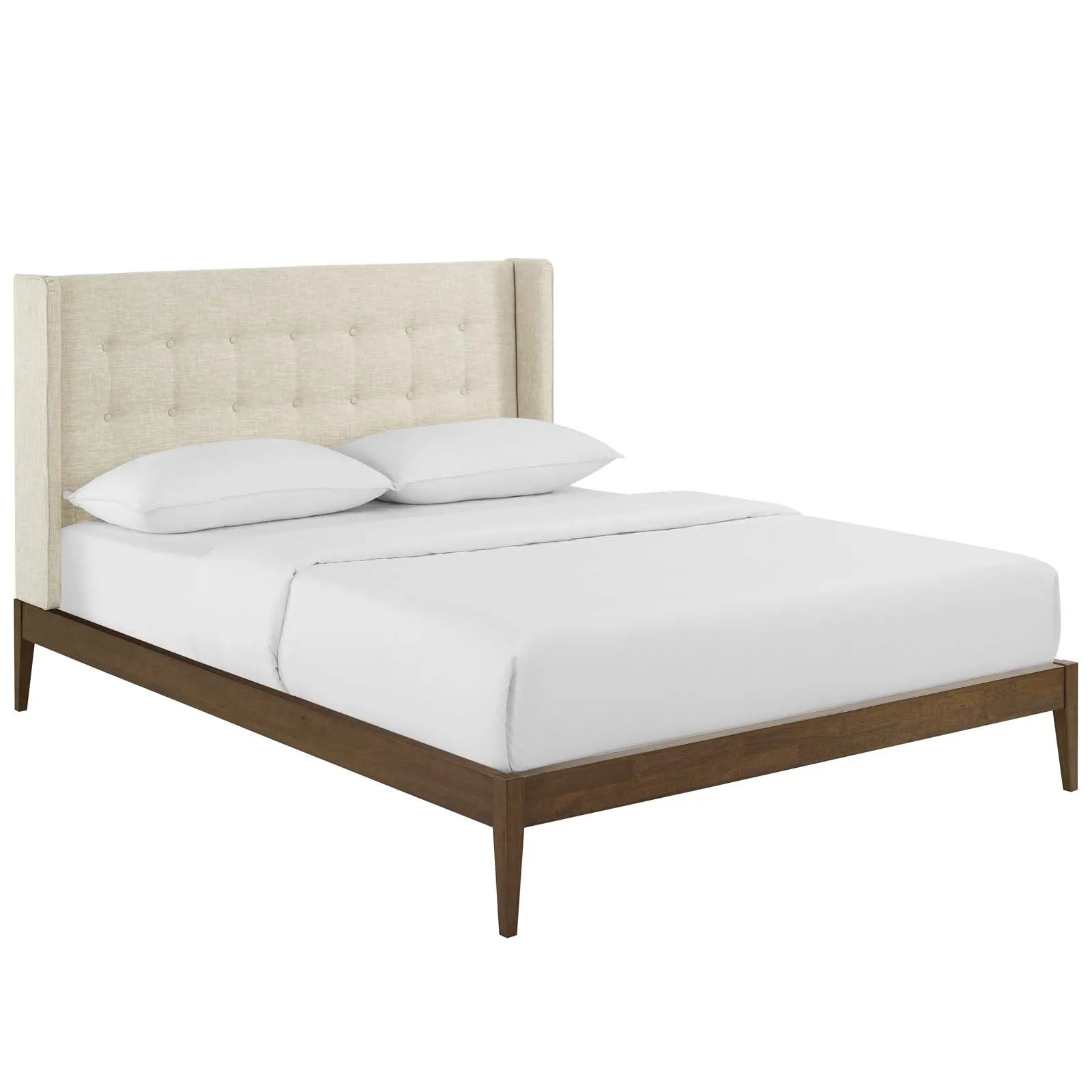 Hadley Wingback Upholstered Polyester Fabric Platform Bed