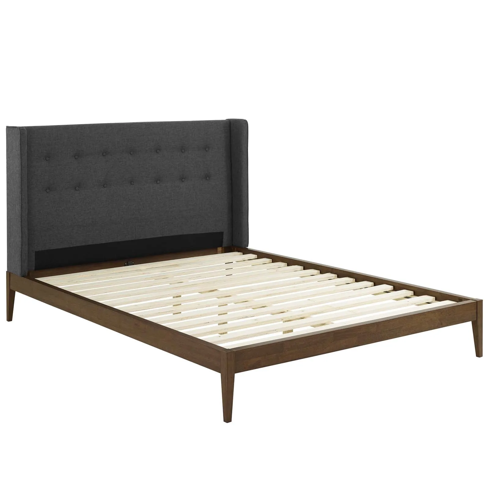 Hadley Wingback Upholstered Polyester Fabric Platform Bed