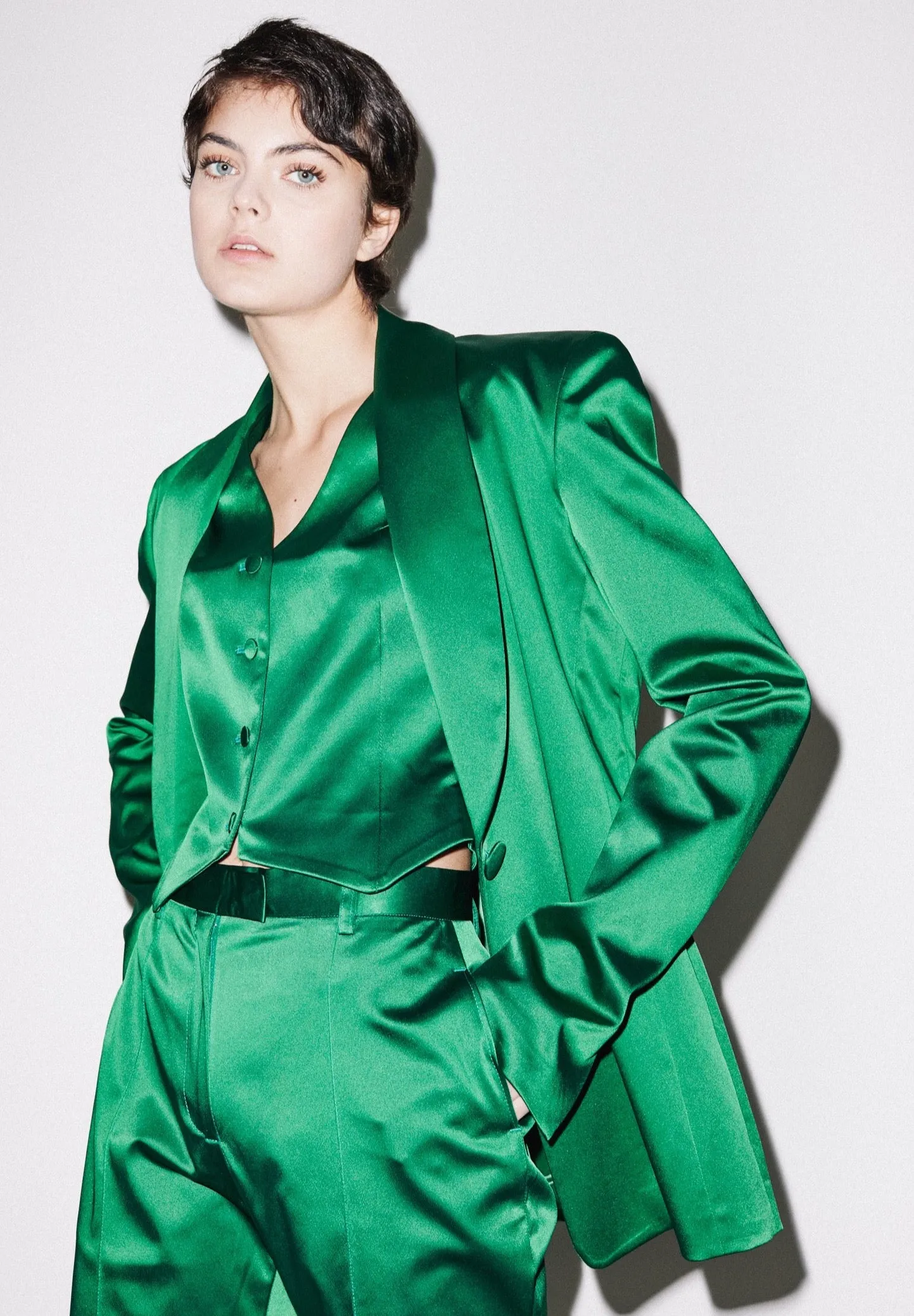 House of Holland Green Satin Tailored Jacket