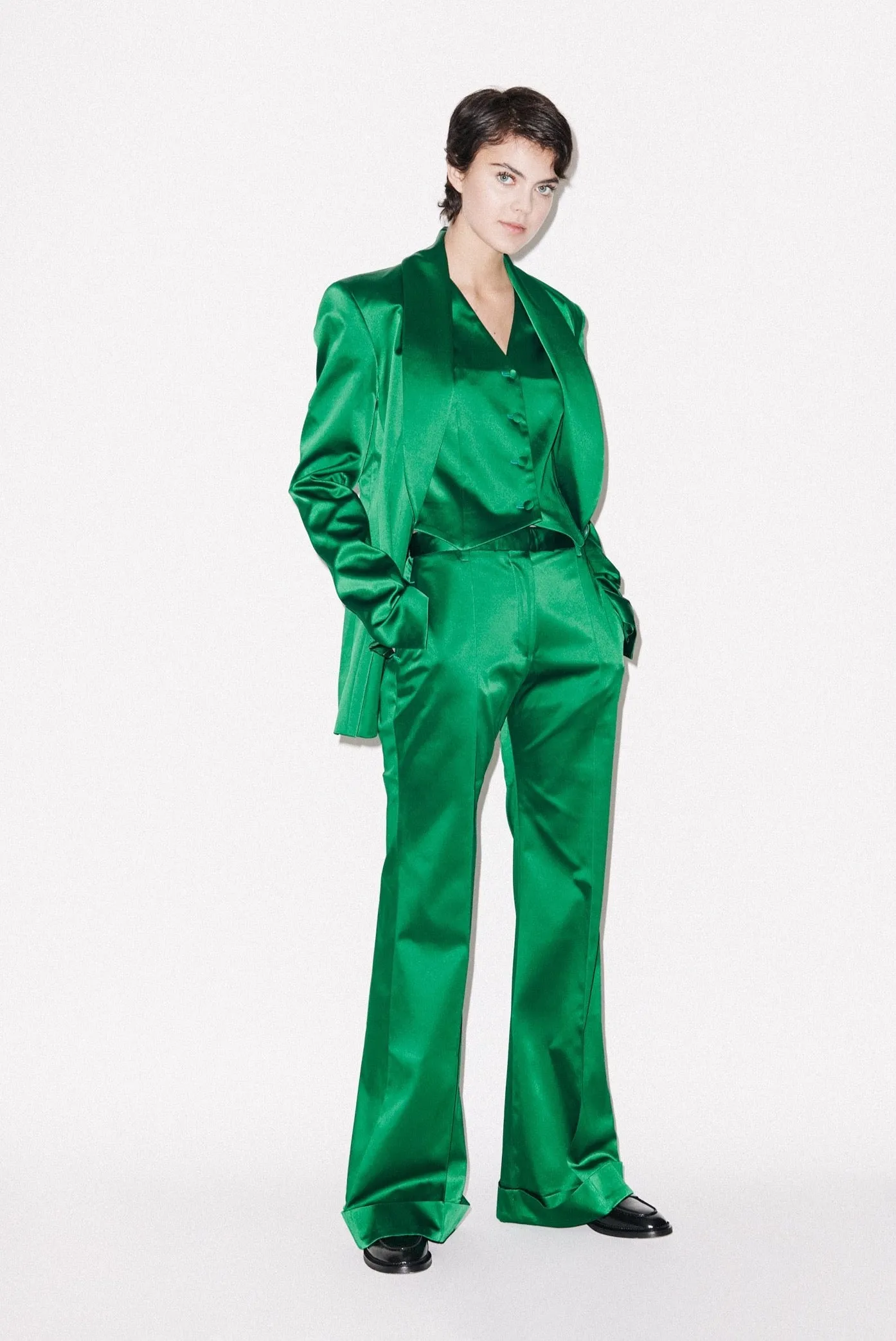 House of Holland Green Satin Tailored Jacket