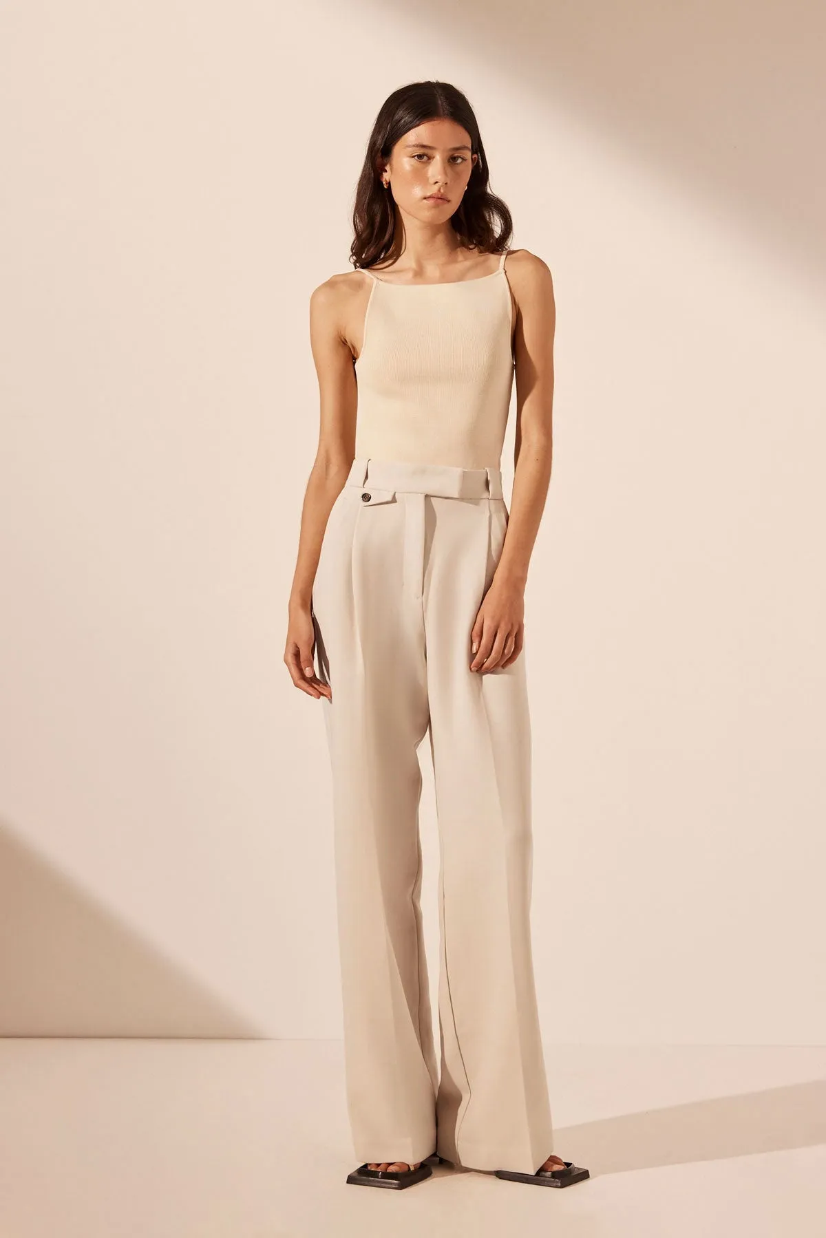 IRENA HIGH WAISTED TAILORED PANT - BONE