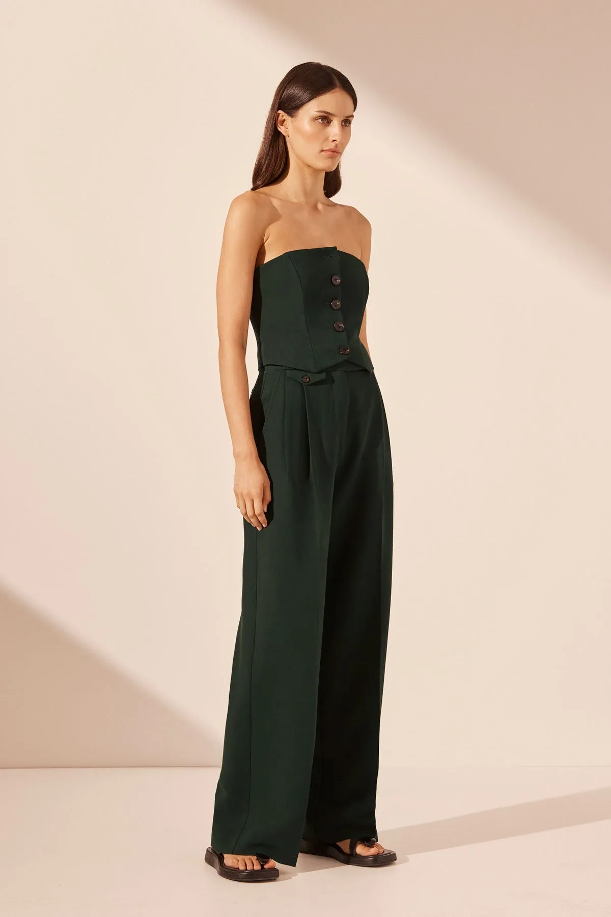 IRENA HIGH WAISTED TAILORED PANT - DEEP FOREST