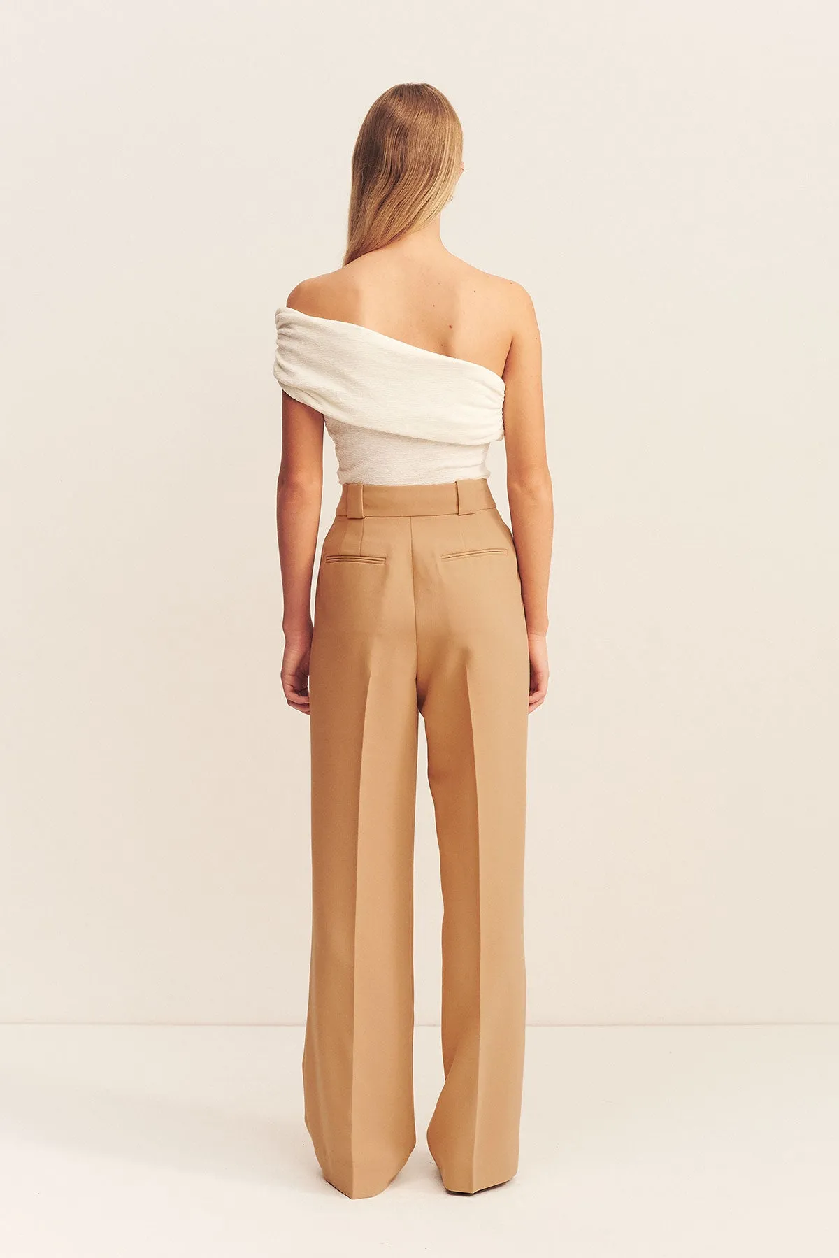 IRENA HIGH WAISTED TAILORED PANT - WHEAT