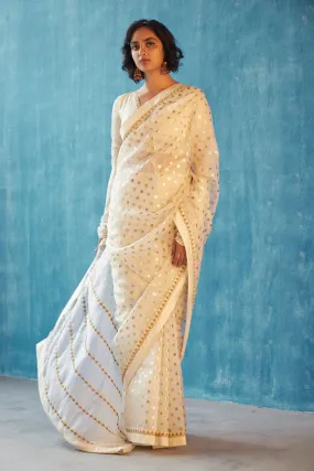 Ivory Organza Silk Saree