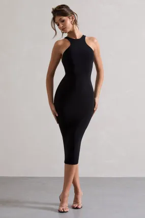 Kenny | Black Bodycon Racer-Neck Midi Dress