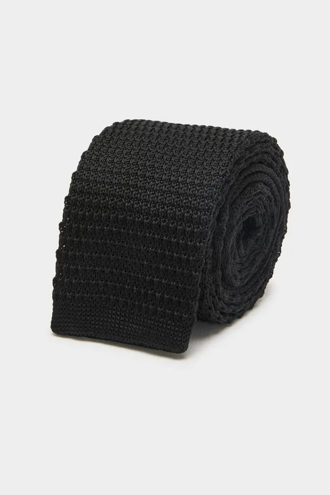 Knitted Tie - Black Silk