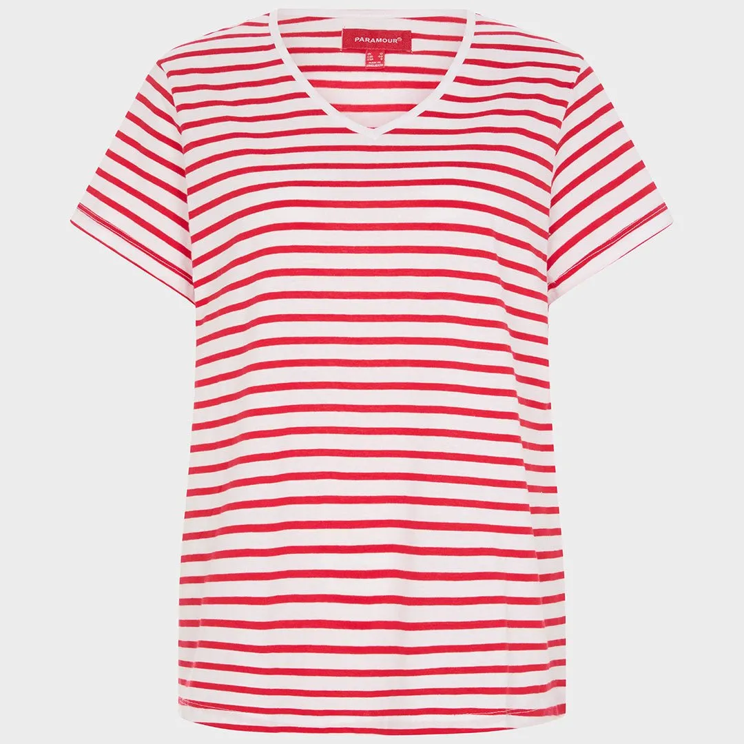 Ladies Striped Vneck T-Shirt