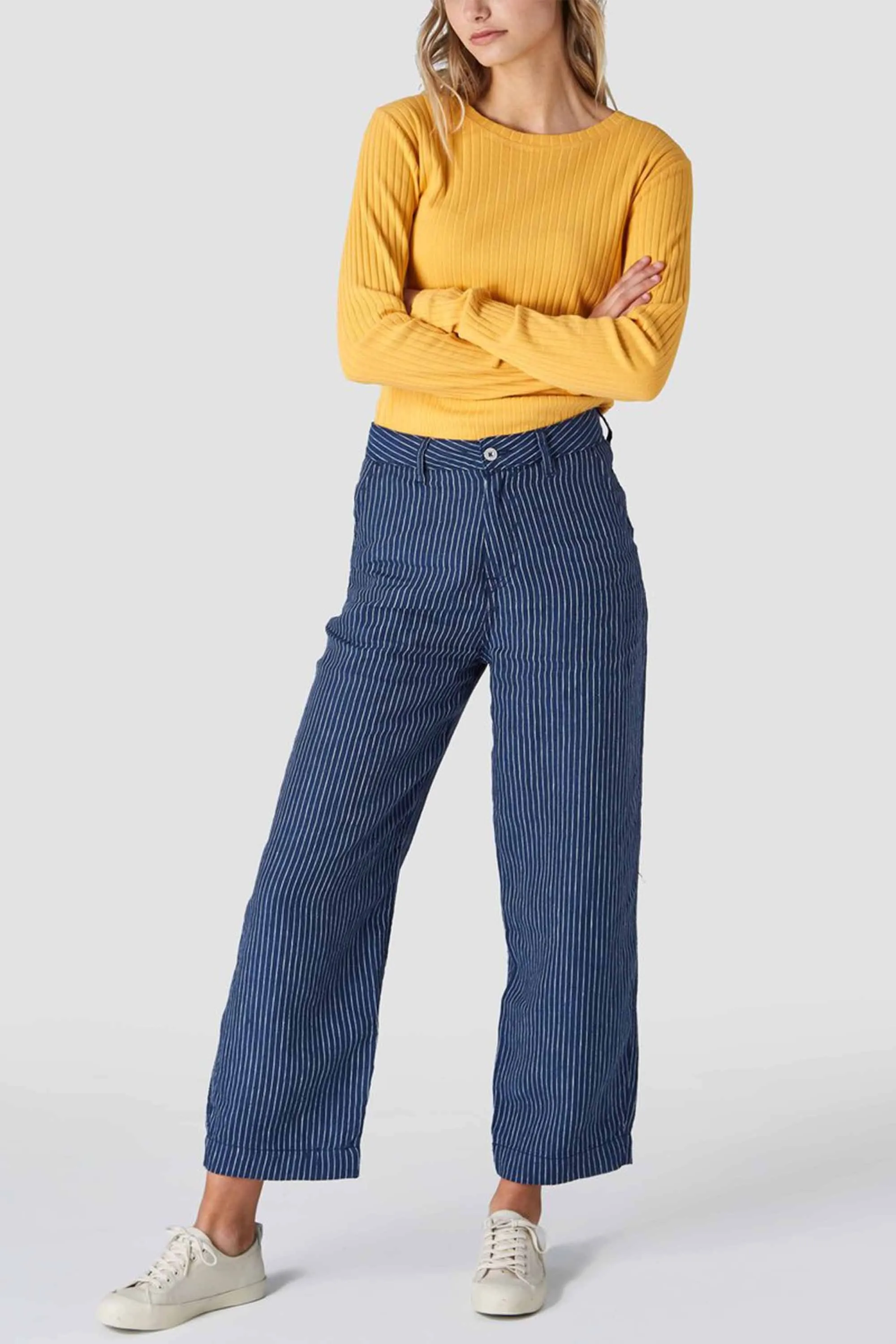 leila striped linen pants navy