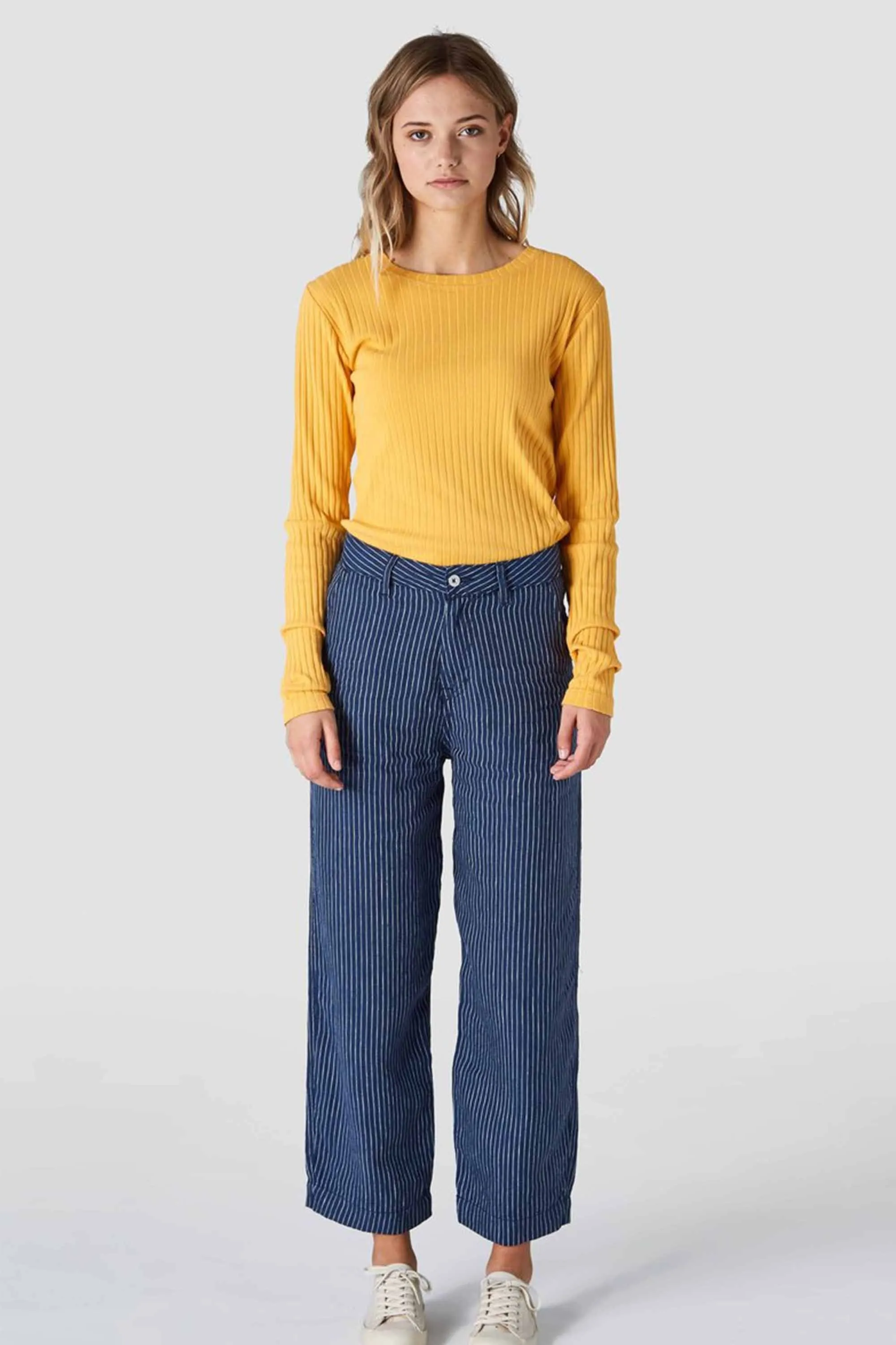 leila striped linen pants navy