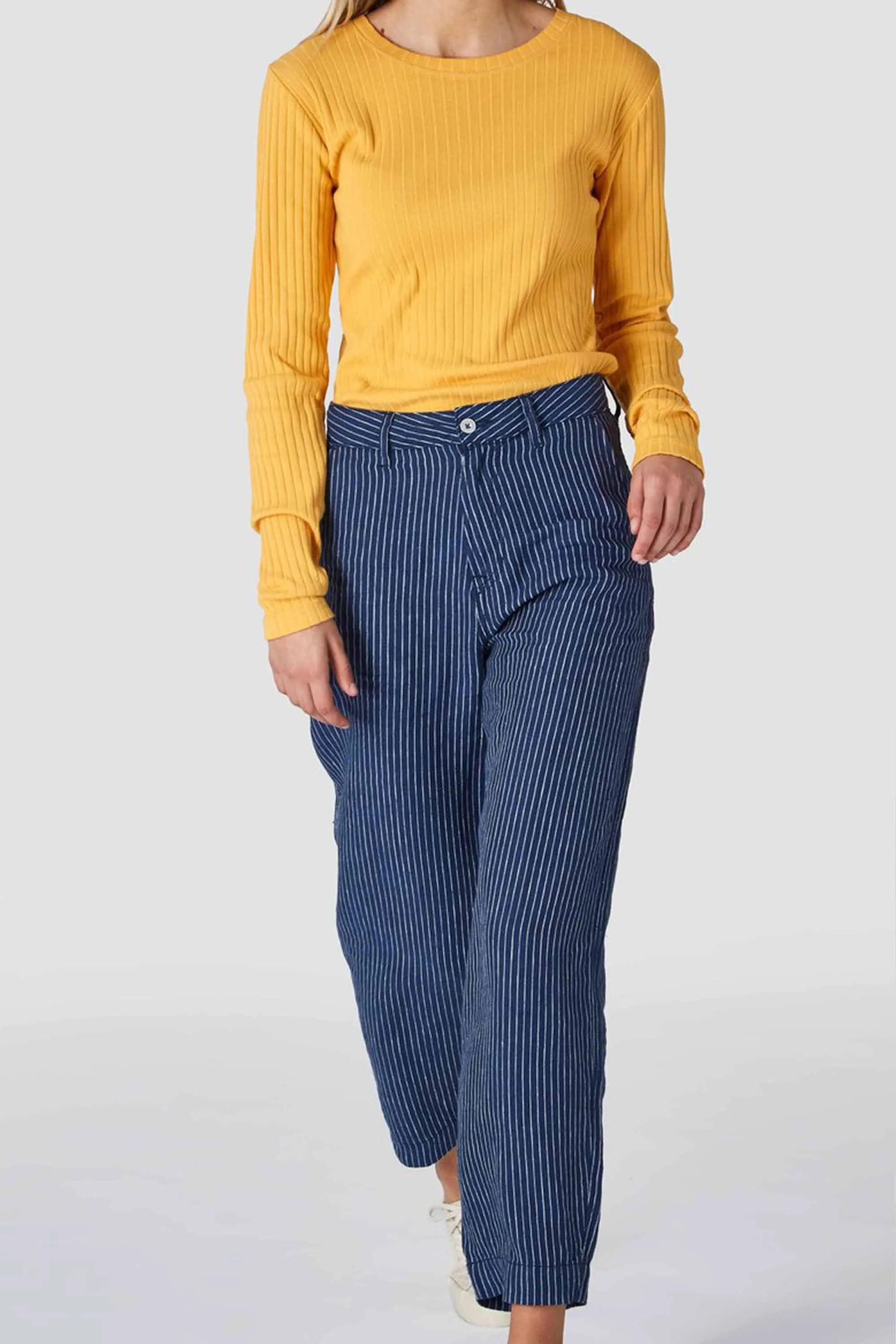 leila striped linen pants navy